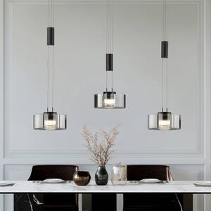 FISCHER & HONSEL LED závěsné světlo Lavin, délka 100 cm, pískově černá/kouřově šedá, stmívatelný, Černá, Obývací pokoj / jídelna, kov, Moderní