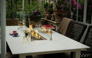VERDI - jídelní stůl s plynovým ohništěm BLANCO CARRARA 220x110 cm Exteriér | Zahradní stoly