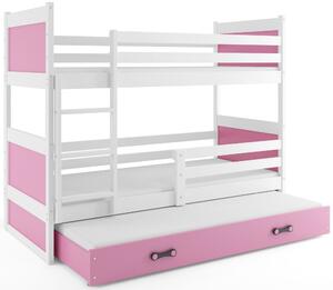 BMS Group Dětská patrová postel s přistýlkou RICO bílá Velikost postele: 200x90 cm, Barva šuplíku: Růžová