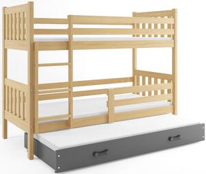 BMS Group Dětská patrová postel s přistýlkou CARINO 190x80 borovice Barva šuplíku: Růžová