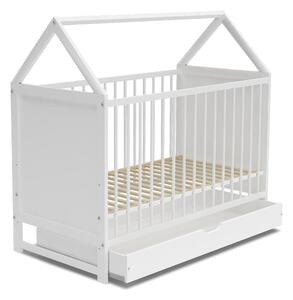 BabyBeds Dětská postýlka domeček ANIA 120x60 bílá včetně matrace Úložný prostor: Ne, bez úložného prostoru