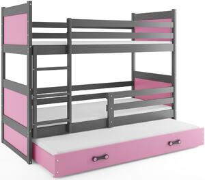 BMS Group Dětská patrová postel s přistýlkou RICO grafit Velikost postele: 200x90 cm, Barva šuplíku: Růžová