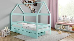 BabyBeds Dětská postel z masivu domeček tyrkysová Velikost postele: 160x80 cm, Úložný prostor: Bez úložného prostoru