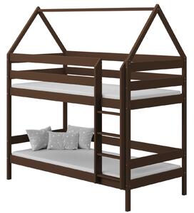 BabyBeds Dětská patrová postel DOMEČEK Velikost postele: 160x80 cm, Barva postele: Čokoláda, Úložný prostor: Bez úložného prostoru