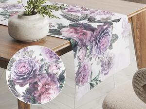 Biante Dekorační běhoun na stůl BM-009 Velké fialové květy 35x180 cm