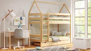 BabyBeds Dětská patrová postel DOMEČEK Velikost postele: 160x80 cm, Barva postele: Modrá, Úložný prostor: Bez úložného prostoru