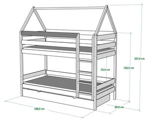 BabyBeds Dětská patrová postel DOMEČEK Velikost postele: 160x80 cm, Barva postele: Zelená, Úložný prostor: Bez úložného prostoru