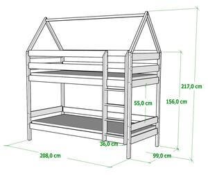 BabyBeds Dětská patrová postel DOMEČEK Velikost postele: 160x80 cm, Barva postele: Šedá, Úložný prostor: Bez úložného prostoru