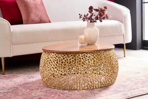 Noble Home Zlatý dřevěný konferenční stolek Leaf 75 cm