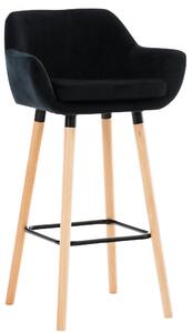 Barová židle Grant ~ samet, dřevěné nohy natura - Černá