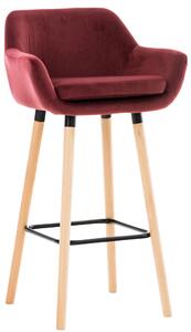 Barová židle Grant ~ samet, dřevěné nohy natura - Červená