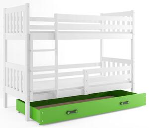 BMS Group Dětská patrová postel s úložným prostorem CARINO 190x80 bílá Barva šuplíku: Zelená