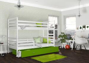 BabyBeds Dětská patrová postel s úložným prostorem HONZA bílá Velikost postele: 190x80 cm, Barva šuplíku: Zelená