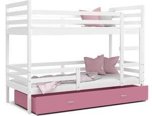 BabyBeds Dětská patrová postel s úložným prostorem HONZA bílá Velikost postele: 190x80 cm, Barva šuplíku: Růžová