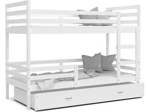 BabyBeds Dětská patrová postel s úložným prostorem HONZA bílá Velikost postele: 200x90 cm, Barva šuplíku: Bílá