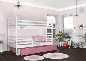 BabyBeds Dětská patrová postel s úložným prostorem HONZA bílá Velikost postele: 190x80 cm, Barva šuplíku: Bílá
