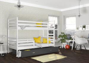 BabyBeds Dětská patrová postel s úložným prostorem HONZA bílá Velikost postele: 200x90 cm, Barva šuplíku: Zelená