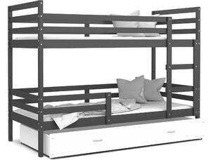 BabyBeds Dětská patrová postel s úložným prostorem HONZA šedá Velikost postele: 200x90 cm, Barva šuplíku: Bílá