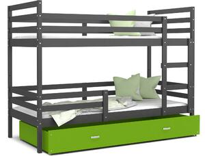 BabyBeds Dětská patrová postel s úložným prostorem HONZA šedá Velikost postele: 190x80 cm, Barva šuplíku: Zelená
