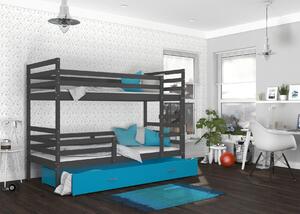 BabyBeds Dětská patrová postel s úložným prostorem HONZA šedá Velikost postele: 190x80 cm, Barva šuplíku: Bílá