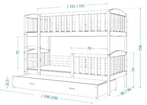 BabyBeds Dětská patrová postel s úložným prostorem KUBA borovice Velikost postele: 190x80 cm