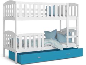 BabyBeds Dětská patrová postel s úložným prostorem KUBA bílá Velikost postele: 190x80 cm, Barva šuplíku: Modrá