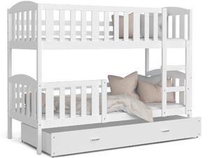 BabyBeds Dětská patrová postel s úložným prostorem KUBA bílá Velikost postele: 190x80 cm, Barva šuplíku: Bílá