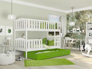 BabyBeds Dětská patrová postel s úložným prostorem KUBA bílá Velikost postele: 190x80 cm, Barva šuplíku: Zelená
