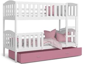 BabyBeds Dětská patrová postel s úložným prostorem KUBA bílá Velikost postele: 200x90 cm, Barva šuplíku: Růžová
