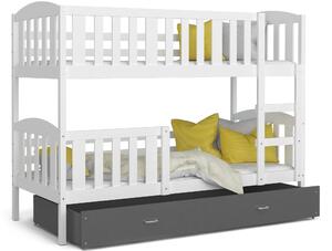 BabyBeds Dětská patrová postel s úložným prostorem KUBA bílá Velikost postele: 190x80 cm, Barva šuplíku: Grafit