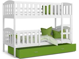 BabyBeds Dětská patrová postel s úložným prostorem KUBA bílá Velikost postele: 200x90 cm, Barva šuplíku: Zelená
