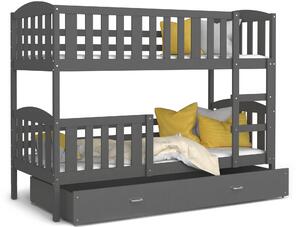 BabyBeds Dětská patrová postel s úložným prostorem KUBA šedá Velikost postele: 190x80 cm, Barva šuplíku: Grafit