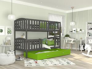 BabyBeds Dětská patrová postel s úložným prostorem KUBA šedá Velikost postele: 190x80 cm, Barva šuplíku: Bílá