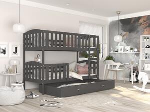 BabyBeds Dětská patrová postel s úložným prostorem KUBA šedá Velikost postele: 190x80 cm, Barva šuplíku: Růžová