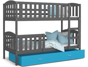BabyBeds Dětská patrová postel s úložným prostorem KUBA šedá Velikost postele: 190x80 cm, Barva šuplíku: Modrá