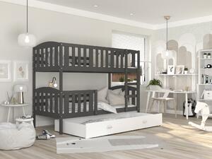 BabyBeds Dětská patrová postel s úložným prostorem KUBA šedá Velikost postele: 190x80 cm, Barva šuplíku: Bílá
