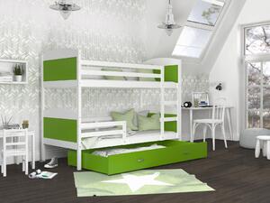 BabyBeds Dětská patrová postel s úložným prostorem MATYÁŠ bílá Velikost postele: 190x80 cm, Barva šuplíku: Modrá
