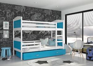 BabyBeds Dětská patrová postel s úložným prostorem MATYÁŠ bílá Velikost postele: 190x80 cm, Barva šuplíku: Grafit