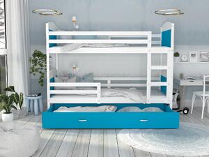 BabyBeds Dětská patrová postel s úložným prostorem MATYÁŠ bílá Velikost postele: 190x80 cm, Barva šuplíku: Bílá
