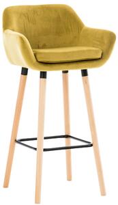 Barová židle Grant ~ samet, dřevěné nohy natura - Žlutá