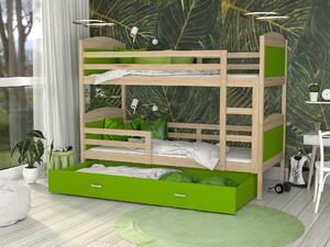 BabyBeds Dětská patrová postel s úložným prostorem MATYÁŠ borovice Velikost postele: 200x90 cm, Barva šuplíku: Modrá