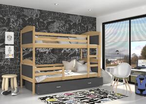 BabyBeds Dětská patrová postel s úložným prostorem MATYÁŠ borovice Velikost postele: 200x90 cm, Barva šuplíku: Růžová