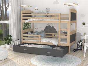 BabyBeds Dětská patrová postel s úložným prostorem MATYÁŠ borovice Velikost postele: 200x90 cm, Barva šuplíku: Bílá