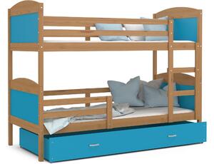 BabyBeds Dětská patrová postel s úložným prostorem MATYÁŠ olše Velikost postele: 190x80 cm, Barva šuplíku: Modrá