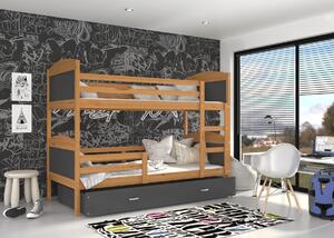 BabyBeds Dětská patrová postel s úložným prostorem MATYÁŠ olše Velikost postele: 190x80 cm, Barva šuplíku: Růžová