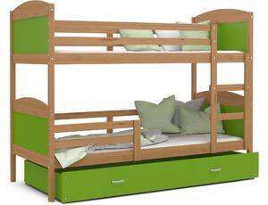BabyBeds Dětská patrová postel s úložným prostorem MATYÁŠ olše Velikost postele: 200x90 cm, Barva šuplíku: Zelená