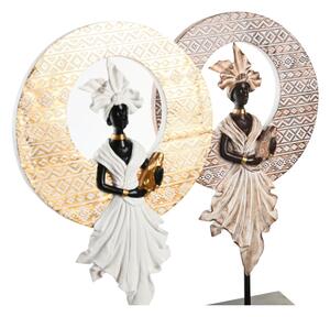 Dekorativní postava DKD Home Decor 21 x 7,5 x 38,5 cm Béžový Zlatá Kaštanová Bílý Koloniální styl Afričanka (2 kusů)
