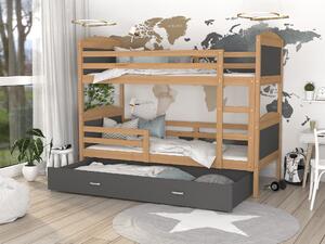 BabyBeds Dětská patrová postel s úložným prostorem MATYÁŠ olše Velikost postele: 190x80 cm, Barva šuplíku: Modrá