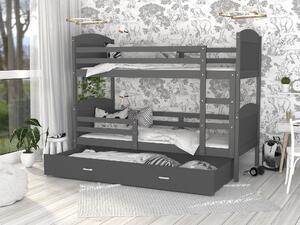 BabyBeds Dětská patrová postel s úložným prostorem MATYÁŠ šedá Velikost postele: 190x80 cm, Barva šuplíku: Modrá