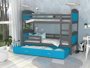 BabyBeds Dětská patrová postel s úložným prostorem MATYÁŠ šedá Velikost postele: 190x80 cm, Barva šuplíku: Modrá